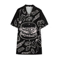 Black And White Hamburger Print Cotton Hawaiian Shirt