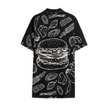 Black And White Hamburger Print Cotton Hawaiian Shirt