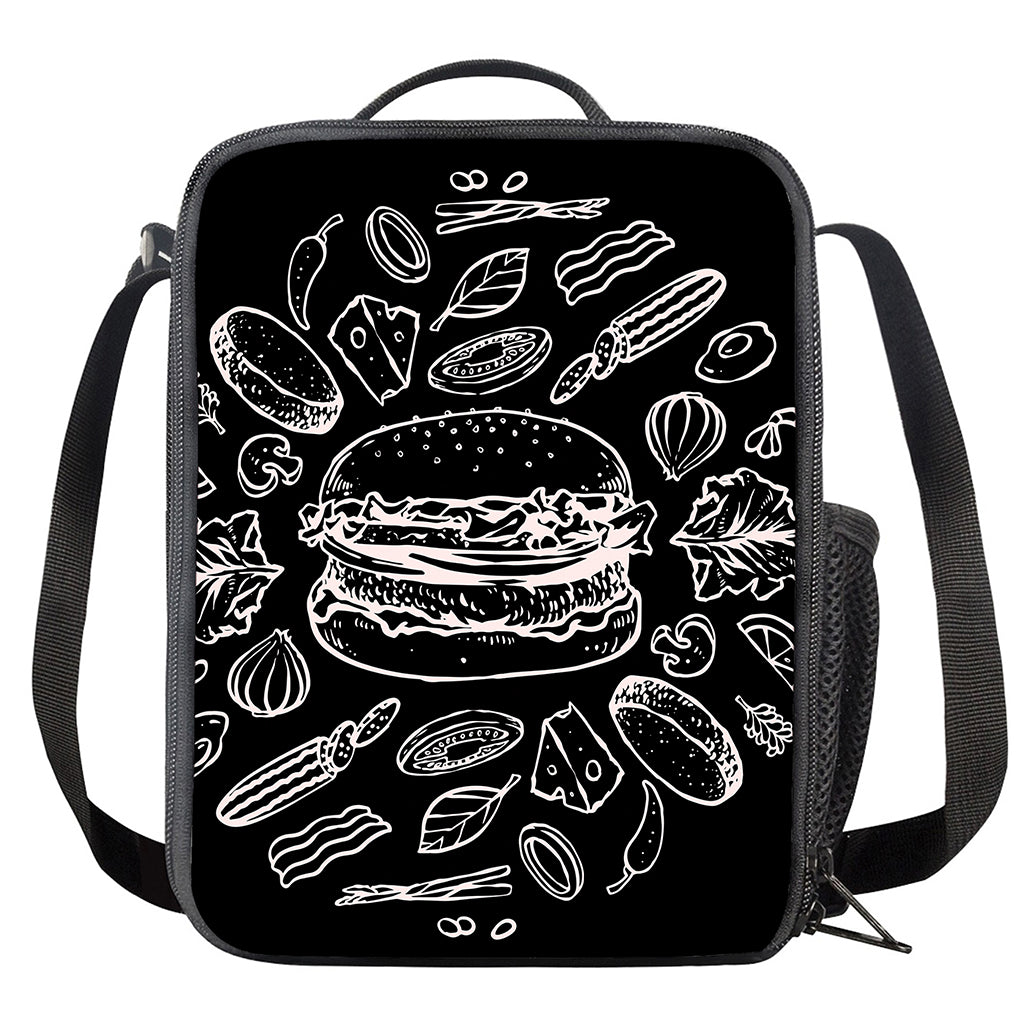 Black And White Hamburger Print Crossbody Lunch Bag