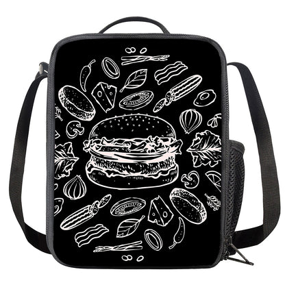 Black And White Hamburger Print Crossbody Lunch Bag