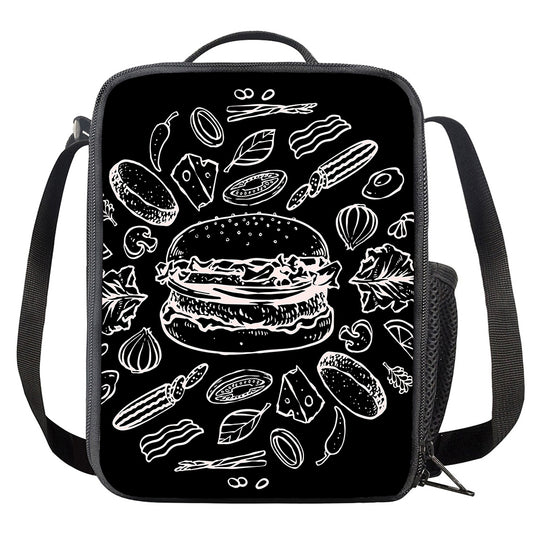 Black And White Hamburger Print Crossbody Lunch Bag
