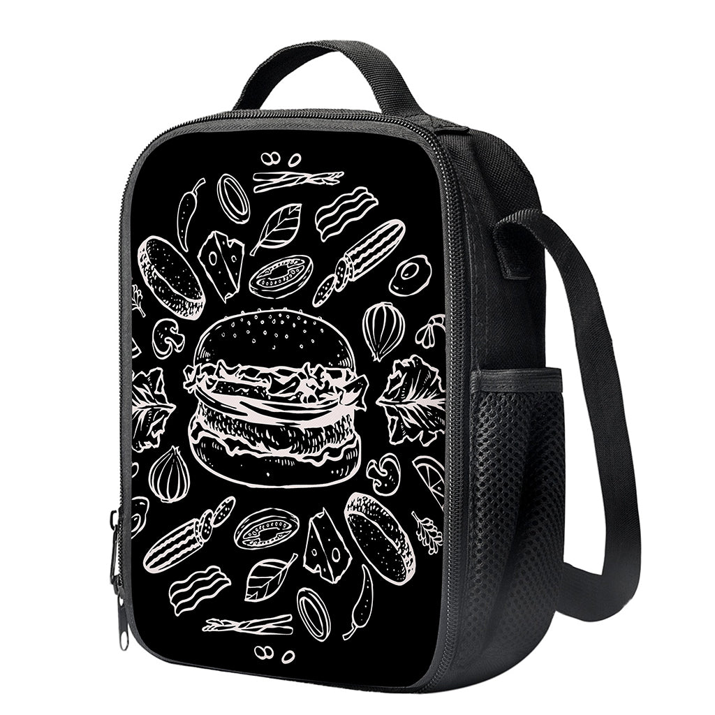 Black And White Hamburger Print Crossbody Lunch Bag