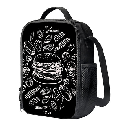 Black And White Hamburger Print Crossbody Lunch Bag
