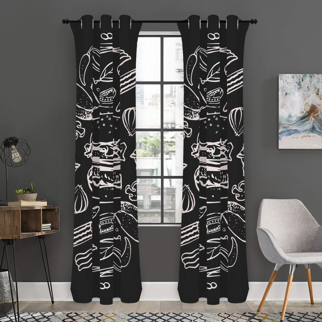 Black And White Hamburger Print Curtain