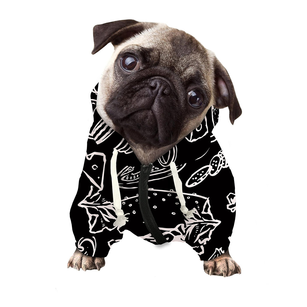 Black And White Hamburger Print Dog Zip Up Hoodie