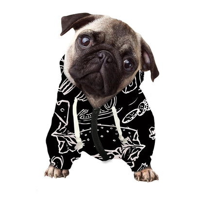 Black And White Hamburger Print Dog Zip Up Hoodie