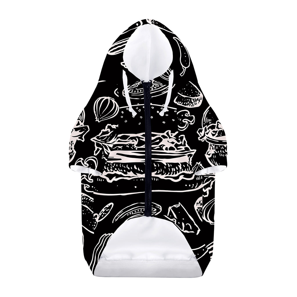 Black And White Hamburger Print Dog Zip Up Hoodie
