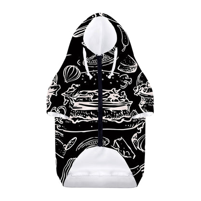 Black And White Hamburger Print Dog Zip Up Hoodie