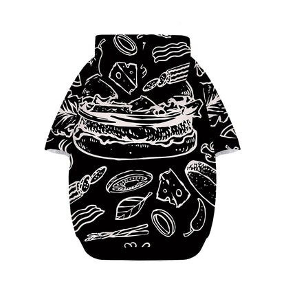Black And White Hamburger Print Dog Zip Up Hoodie