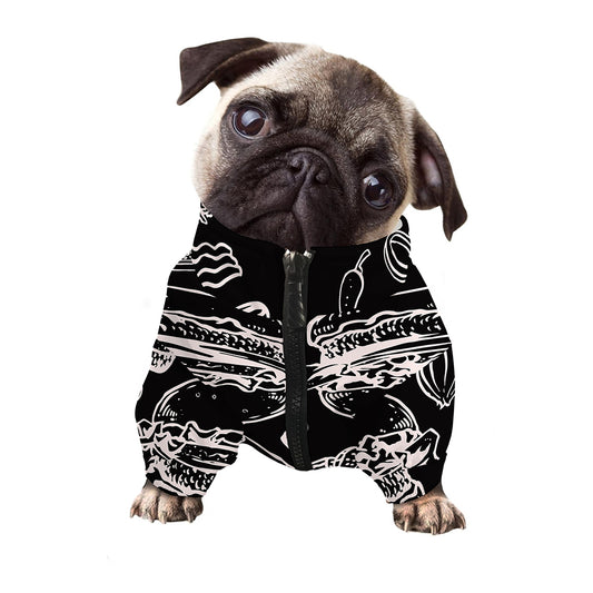 Black And White Hamburger Print Dog Zip Up Jacket