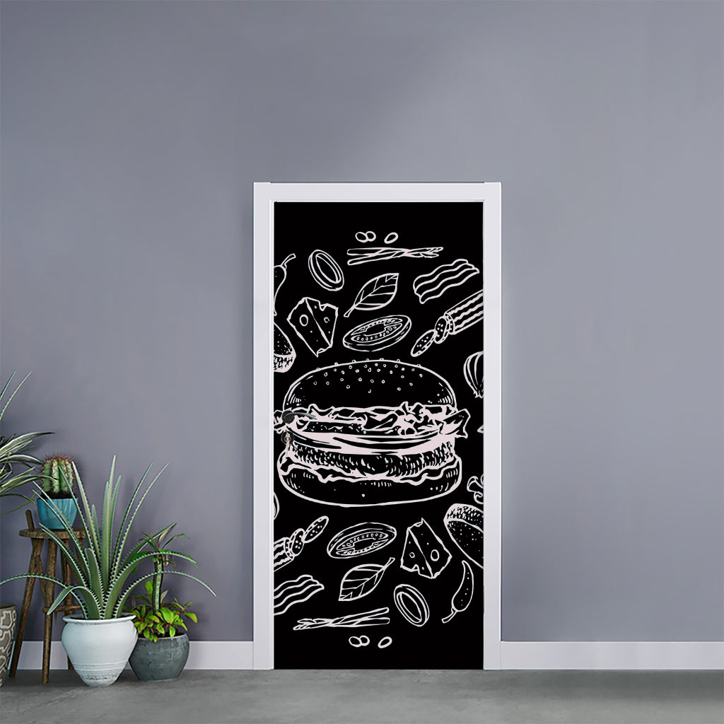 Black And White Hamburger Print Door Sticker