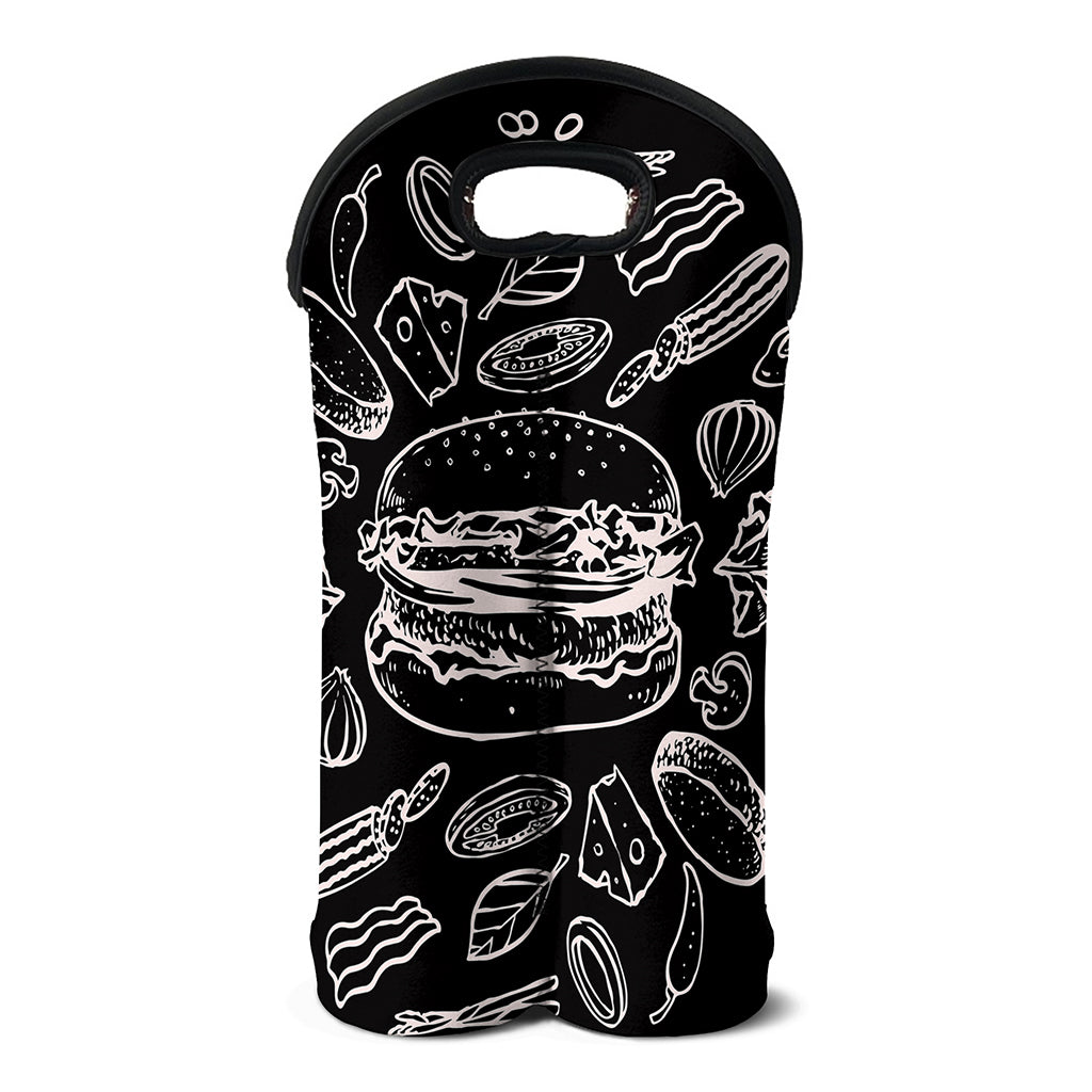Black And White Hamburger Print Double Neoprene Wine Tote