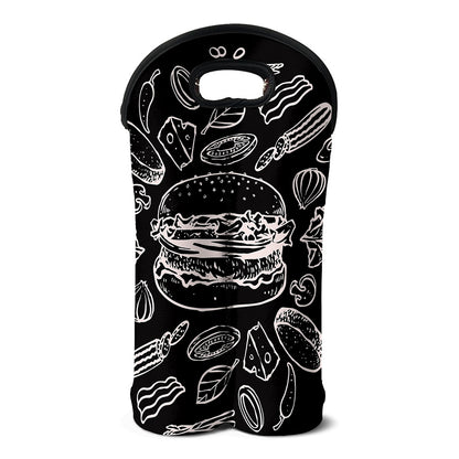Black And White Hamburger Print Double Neoprene Wine Tote