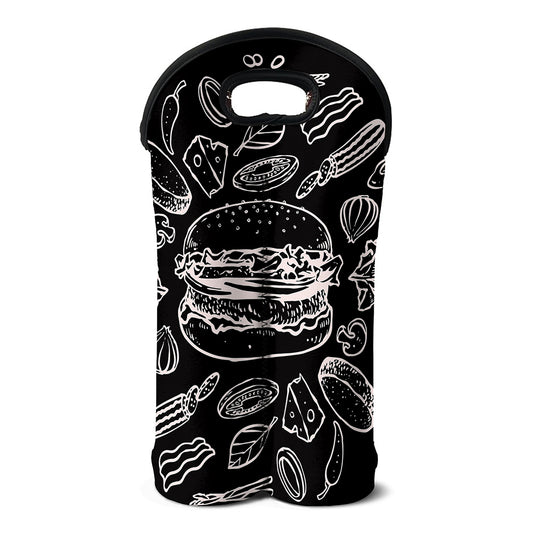 Black And White Hamburger Print Double Neoprene Wine Tote