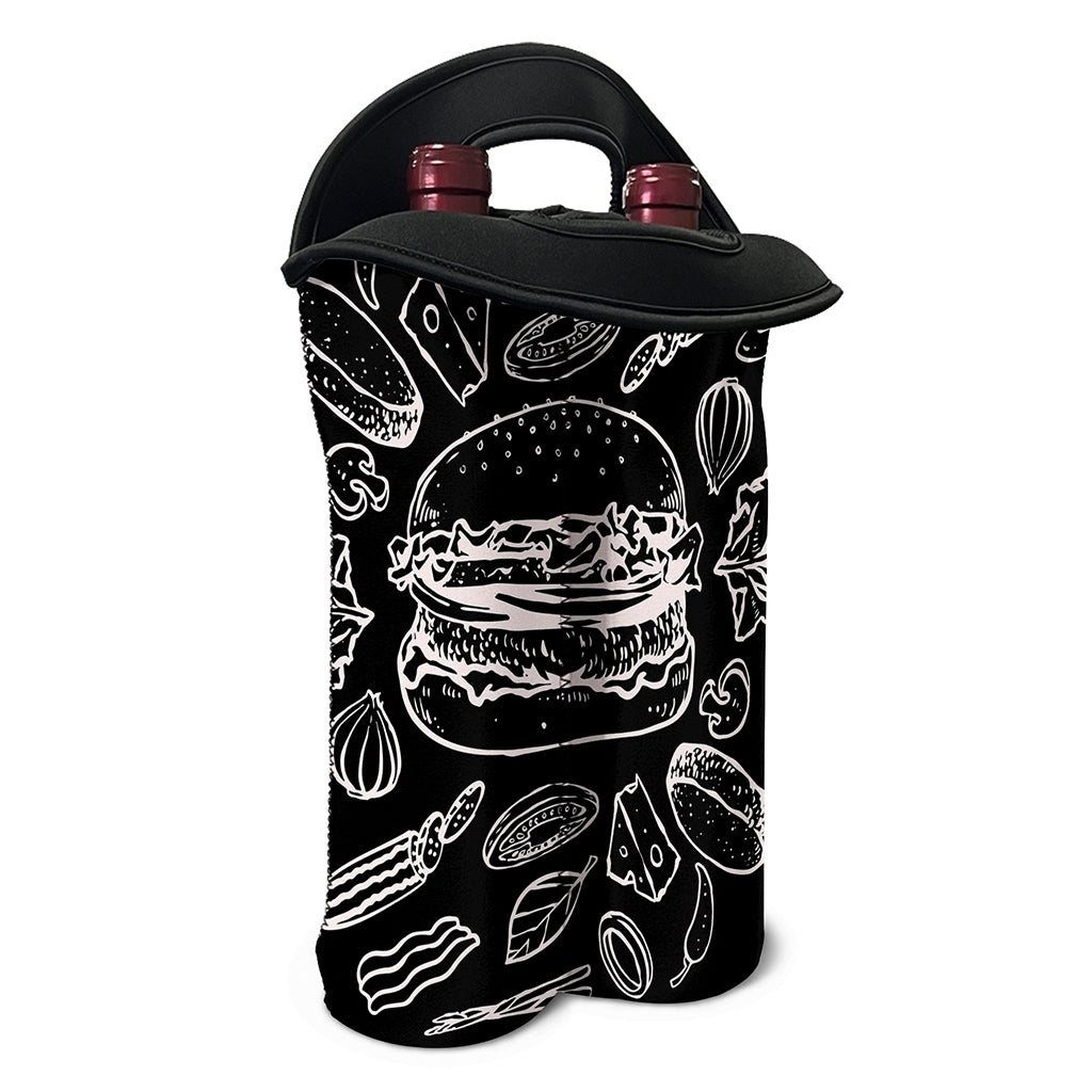 Black And White Hamburger Print Double Neoprene Wine Tote