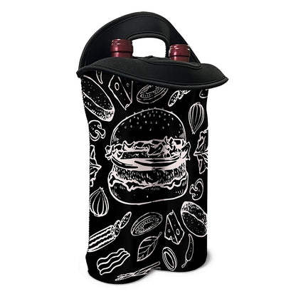 Black And White Hamburger Print Double Neoprene Wine Tote