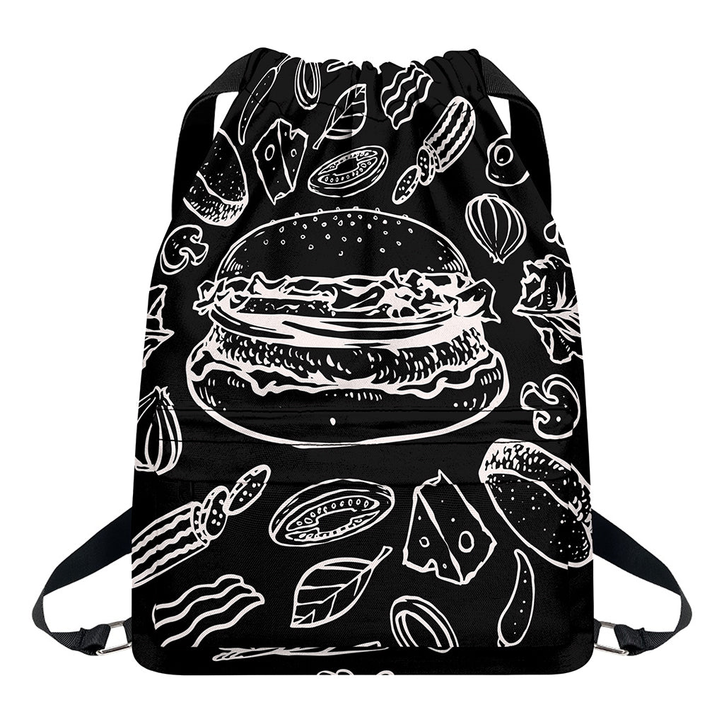 Black And White Hamburger Print Drawstring Backpack