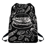 Black And White Hamburger Print Drawstring Backpack