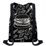 Black And White Hamburger Print Drawstring Backpack