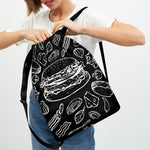 Black And White Hamburger Print Drawstring Backpack