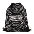 Black And White Hamburger Print Drawstring Bag