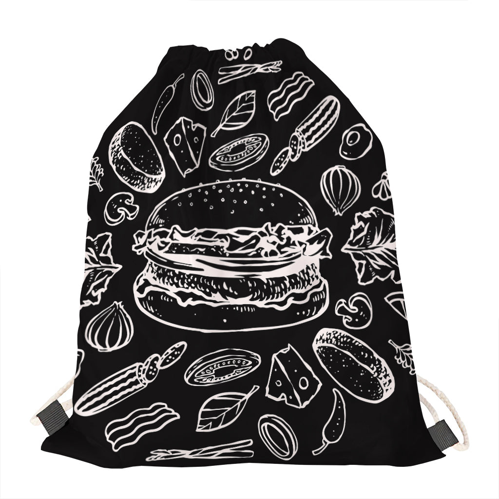 Black And White Hamburger Print Drawstring Bag