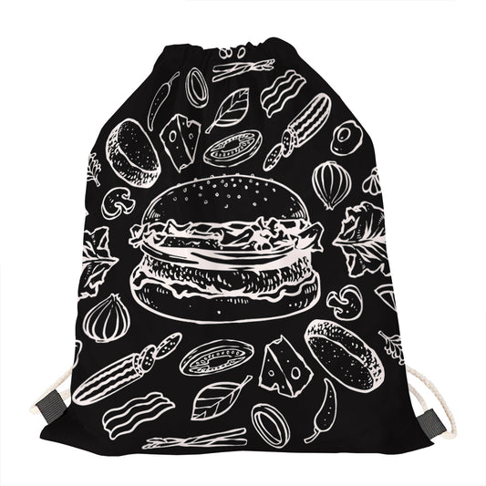 Black And White Hamburger Print Drawstring Bag
