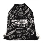 Black And White Hamburger Print Drawstring Bag