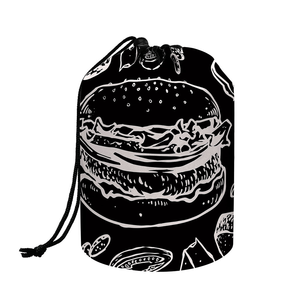 Black And White Hamburger Print Drawstring Makeup Bag