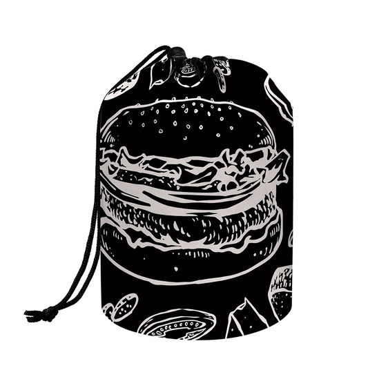 Black And White Hamburger Print Drawstring Makeup Bag