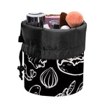 Black And White Hamburger Print Drawstring Makeup Bag