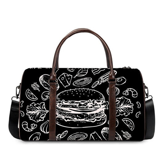 Black And White Hamburger Print Duffle Bag