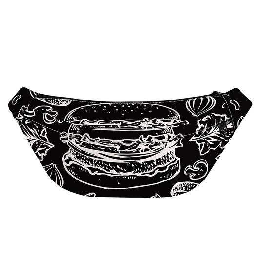 Black And White Hamburger Print Fanny Pack