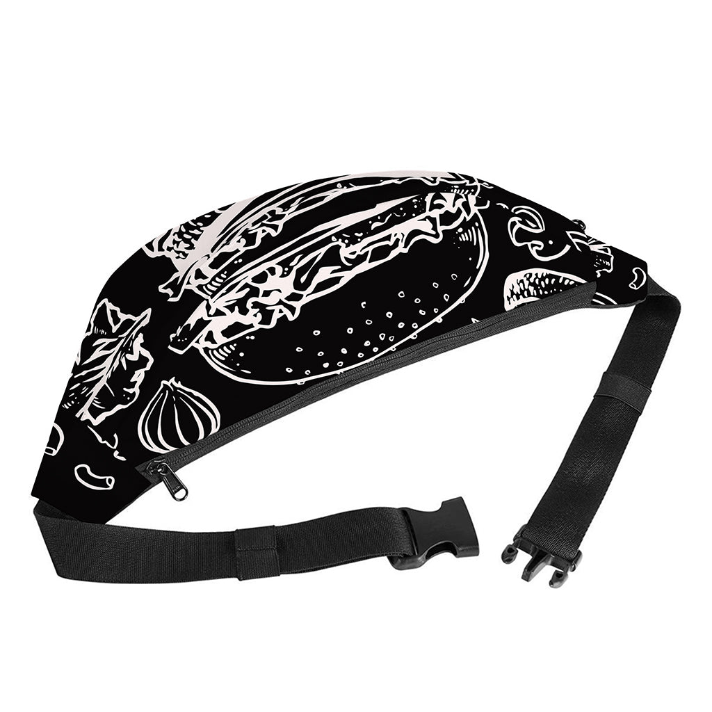Black And White Hamburger Print Fanny Pack