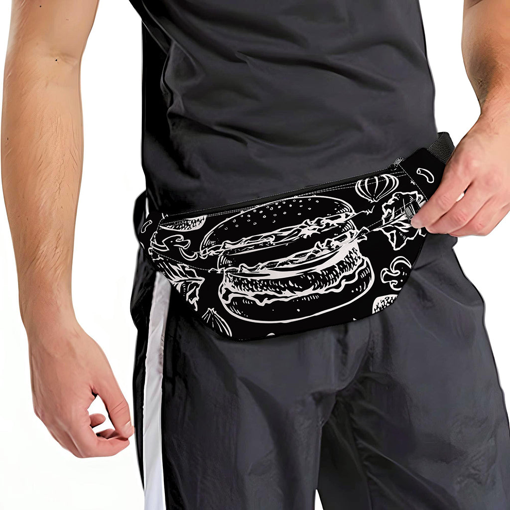 Black And White Hamburger Print Fanny Pack