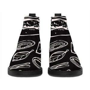 Black And White Hamburger Print Flat Ankle Boots