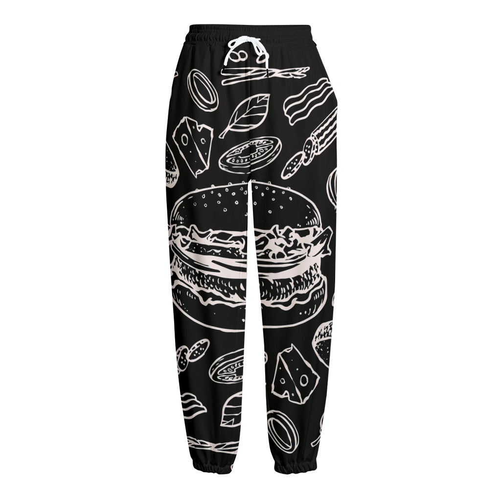 Black And White Hamburger Print Fleece Lined Knit Pants