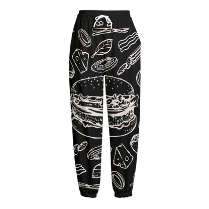 Black And White Hamburger Print Fleece Lined Knit Pants