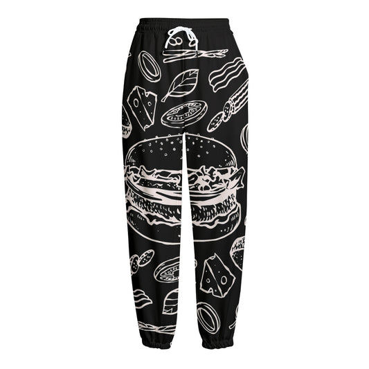 Black And White Hamburger Print Fleece Lined Knit Pants