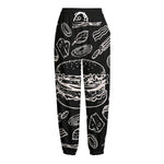 Black And White Hamburger Print Fleece Lined Knit Pants