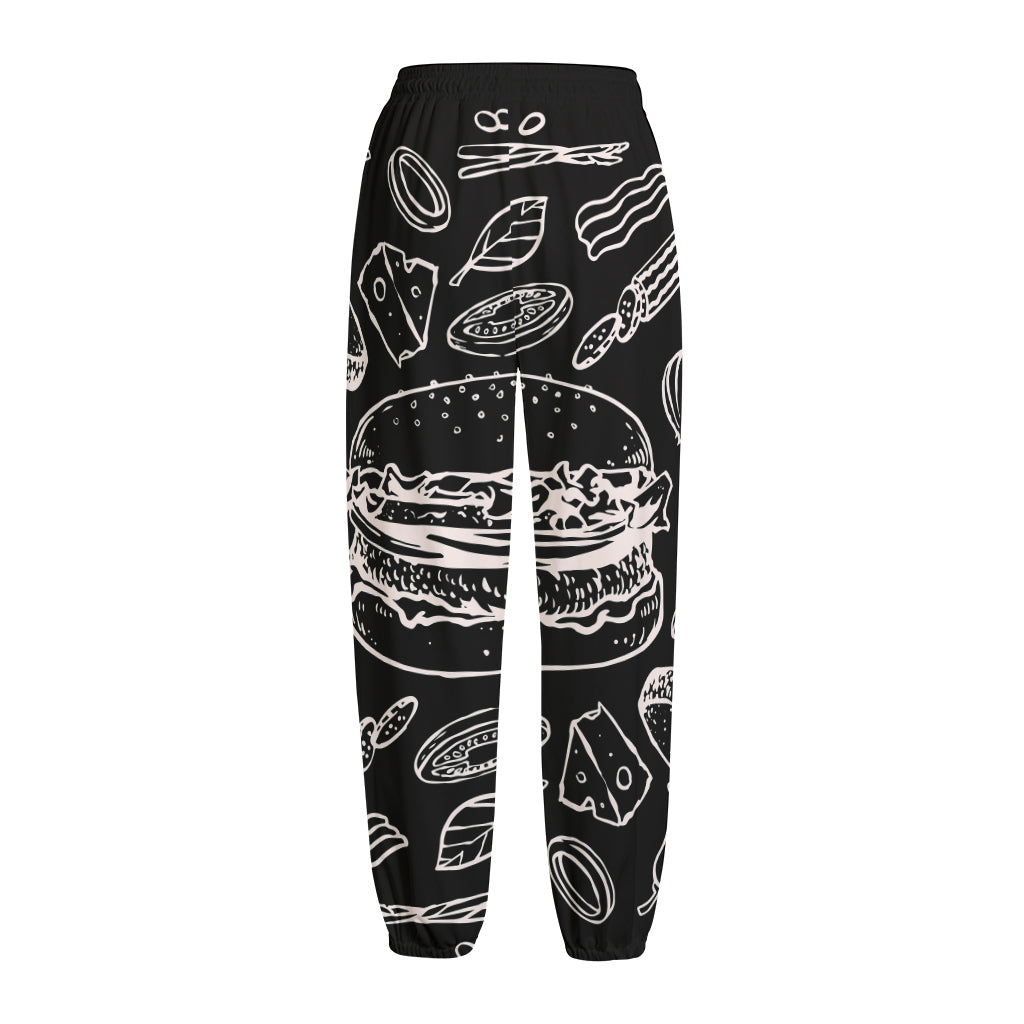 Black And White Hamburger Print Fleece Lined Knit Pants