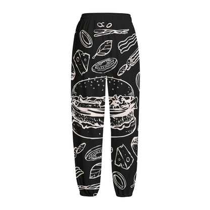 Black And White Hamburger Print Fleece Lined Knit Pants