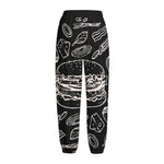 Black And White Hamburger Print Fleece Lined Knit Pants
