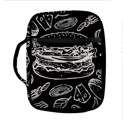 Black And White Hamburger Print Front Pocket Bible Bag