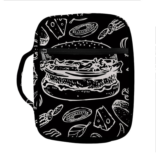 Black And White Hamburger Print Front Pocket Bible Bag