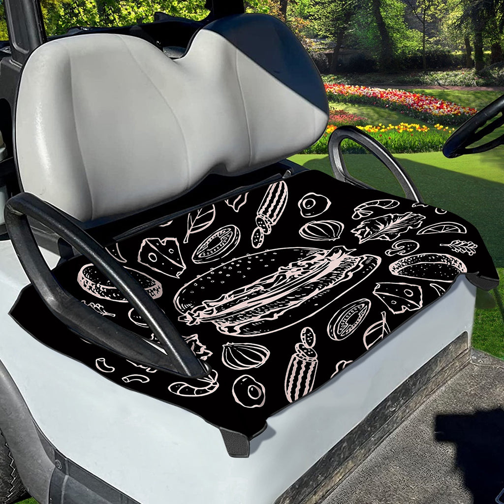 Black And White Hamburger Print Golf Cart Seat Cover