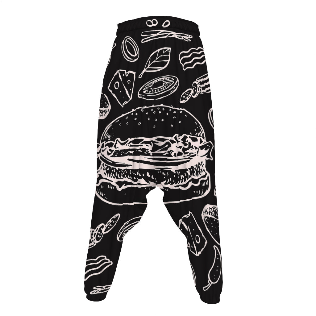 Black And White Hamburger Print Hammer Pants