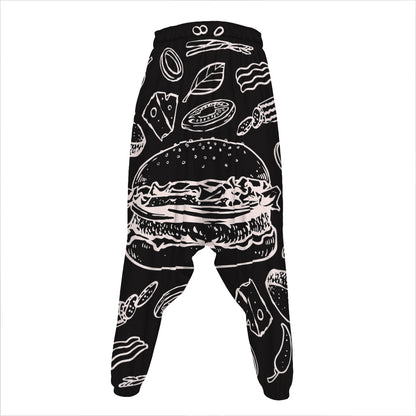 Black And White Hamburger Print Hammer Pants