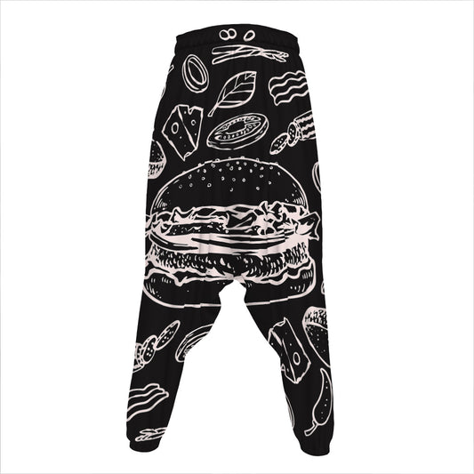 Black And White Hamburger Print Hammer Pants