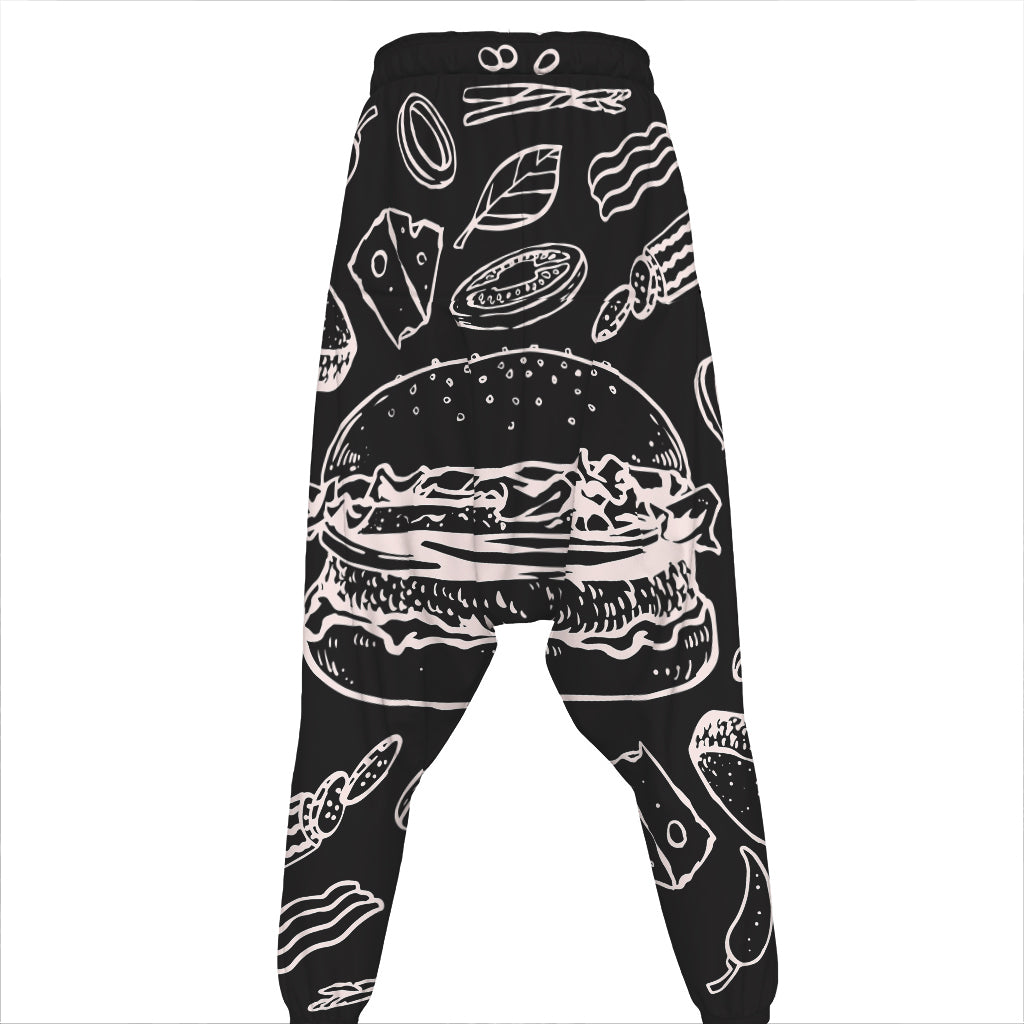 Black And White Hamburger Print Hammer Pants